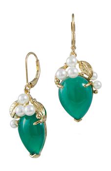 商品18K Gold Vermeil Green Onyx And Pearl Drop Earrings图片