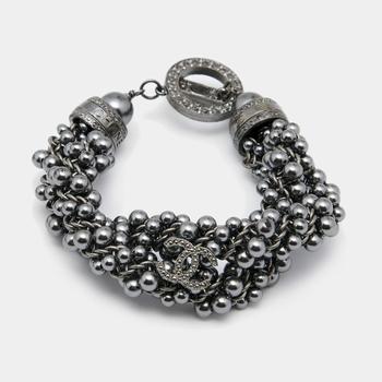 [二手商品] Chanel | Chanel CC Grey Faux Pearls Gunmetal Tone Bracelet商品图片,7.6折, 满1件减$100, 满减