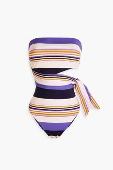 Zimmermann | Cutout striped bandeau swimsuit,商家THE OUTNET US,价格¥669