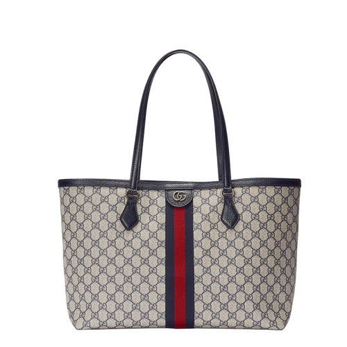 古驰托特包, Gucci | Gucci/古驰 22春夏新款Ophidia系列 女士中号米色/蓝色提花帆布红蓝织带双G老花双提手托特包 63168596IWN4076商品图片 8.6折×额外9.5折, 包邮包税, 额外九五折