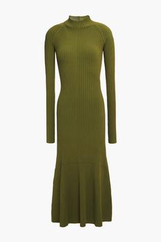 product Twist-back cutout ribbed-knit midi dress image