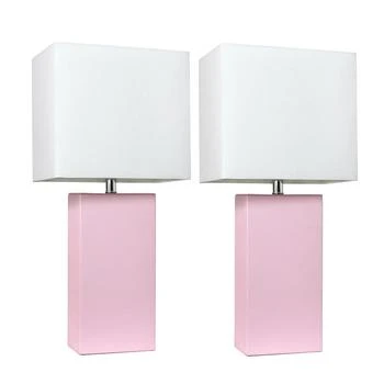 Elegant Designs | 2 Pack Modern Leather Table Lamps with White Fabric Shades, Blush Pink,商家Premium Outlets,价格¥776