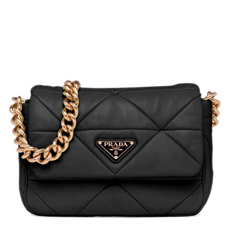 Prada | 【预售3-7天】PRADA/普拉达 22春夏新款Prada System系列 女士黑色软羊革拼缝珐琅金三角扣复古金链配可拆卸的迷你小袋尼龙肩带单肩斜跨手提链条包1BD292_2DMO_F0002_V_L9O商品图片,8折, 包邮包税