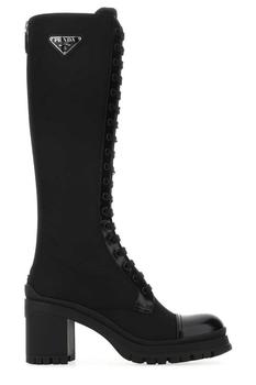 Prada | Prada Logo Plaque Knee-High Heeled Boots商品图片,
