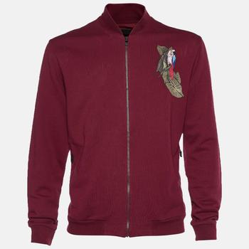 推荐Z Zegna Red Cotton Bird Embroidered Zip Front Jacket XL商品