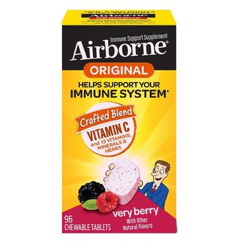 商品Airborne | Immune Support Chewable Tablets Minerals & Herbs with Vitamin C, E, Zinc Very Berry,商家Walgreens,价格¥177图片