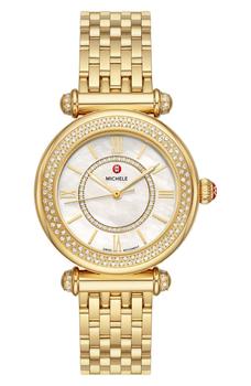 Michele | 18K Gold Plated Caber Three-Hand Diamond Bracelet Watch, 35mm - 0.35 ctw商品图片,5.8折