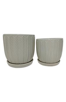 商品DREW ROSE DESIGNS | Stacked Chevron Ceramic Planter - Set of 2,商家Nordstrom Rack,价格¥265图片