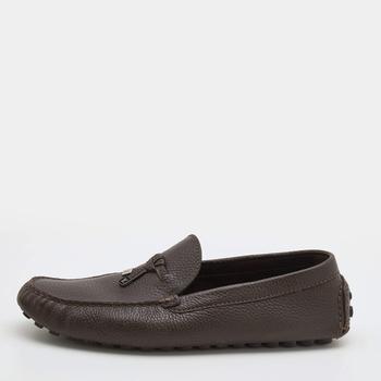 lv男鞋, [二手商品] Louis Vuitton | Louis Vuitton Dark Brown Leather Logo Bow Slip On Loafers Size 44.5商品图片 5.8折