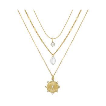 Unwritten | 14K Gold Flash-Plated 3-Pieces Imitation Pearl and Genuine Crystal Layered Pendants Set商品图片,6折×额外8.5折, 额外八五折