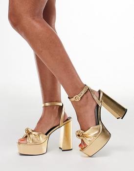 商品ASOS | ASOS DESIGN Note knotted platform heeled sandals in gold,商家ASOS,价格¥315图片