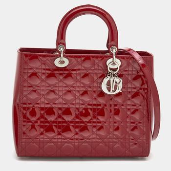 迪奥托特包, [二手商品] Dior | Dior Red Cannage Patent Leather Large Lady Dior Tote商品图片 满1件减$100, 满减