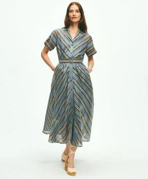 Brooks Brothers | Nipped-Waist Chevron Shirt Dress In Linen Blend,商家Brooks Brothers,价格¥1137