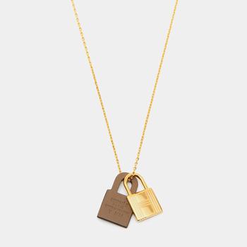 [二手商品] Hermes | Hermès Gold Plated & Leather O'Kelly Pendant Necklace商品图片,6折