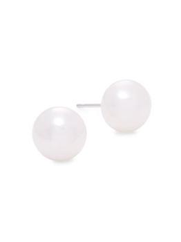BELPEARL | 14K White Gold & 9-9.5MM Round Cultured Pearl Stud Earrings商品图片,5折