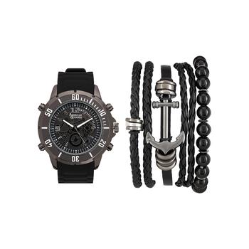 American Exchange | Men's Shiny Black Analog Quartz Watch And Stackable Gift Set商品图片,4.9折