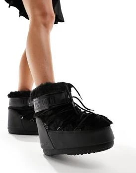 推荐Moon Boot mid ankle snow boots in black faux fur商品