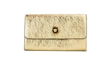 推荐Versace Small Metallic Gold Lamb Leather Medusa Clutch Crossbody Wallet Purse商品