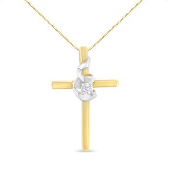 商品Espira | 10K Two-Tone Yellow & White Gold Diamond-Accented Spiral & Cross 18" Pendant Necklace (J-K Color,商家Jomashop,价格¥1274图片