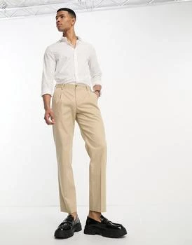 推荐Selected Homme cotton mix loose fit smart trouser with front pleat in cream商品