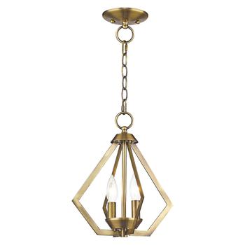 商品Two Light Antique Brass Convertible Mini Chandelier/Ceiling Mount图片