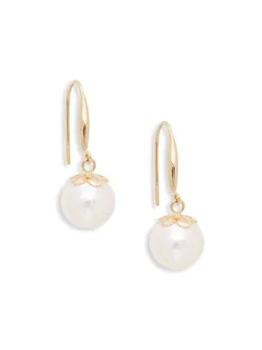 BELPEARL | 18K Yellow Gold & 9mm White Pearl Drop Earrings商品图片,5折