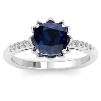 SSELECTS | 1 1/2 Carat Cushion Cut Sapphire And Diamond Ring In 14k White Gold,商家Premium Outlets,价格¥3668