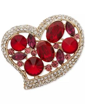 Anne Klein | Gold-Tone Red Stone & Crystal Pavé Mixed Cut Halo Heart Pin,商家Macy's,价格¥144