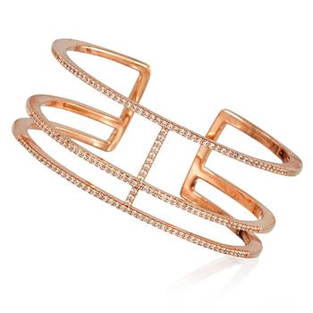 APM Monaco怎么样, apm Monaco | Rose-gold Triple Line Paved Open Cuff Bracelet商品图片 4.3折