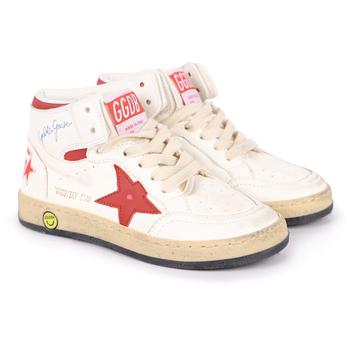 推荐Contrasting logo stars high top leather sneakers in white商品