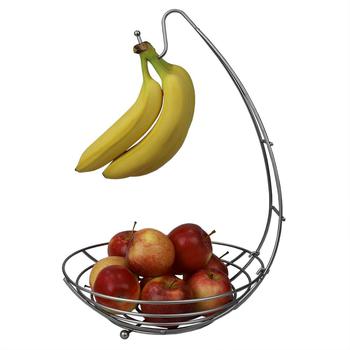 商品Home Basics Simplicity Open Steel Wire Fruit Bowl with Detachable Banana Hanger图片