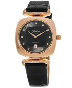 推荐Glashutte Original Pavonina Black Dial Diamond Rose Gold Leather Strap Women's Watch 1-03-01-28-05-30商品