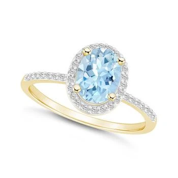 Macy's | Lab-Grown Spinel Aquamarine (1-1/4 ct. t.w.) and Lab-Grown Sapphire (1/5 ct. t.w.) Halo Ring in 10K Gold,商家Macy's,价格¥2343