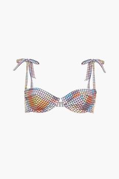 Ganni | Tie-detailed checked bikini top商品图片,3折