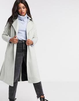 韩国美妆蛋, Liquorish | Liquorish wrap coat in duck egg blue商品图片 3.7折