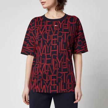 推荐Tommy Sport Women's Relaxed Aop Crew Neck T-Shirt - Textured Type Print商品
