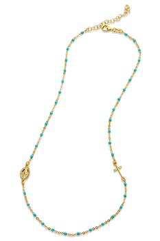Savvy Cie Jewels | Italian 18K Gold Plated Enamel Turq. Cross And Saint Necklace商品图片,4.3折×额外8折, 额外八折