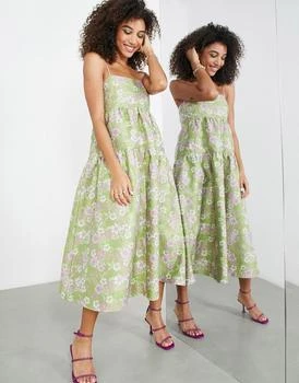 ASOS | ASOS EDITION tiered cami midi dress in garden floral jacquard 5.9折