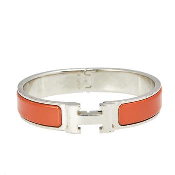 美国爱马仕手镯, [二手商品] Hermes | Hermès Clic H Palladium Plated Orange Enamel Narrow Bracelet商品图片 6.6折, 满1件减$100, 满减