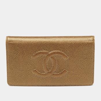 chanel包, [二手商品] Chanel | Chanel Gold Caviar Leather Timeless CC L Yen Wallet商品图片 9.1折, 满1件减$100, 满减