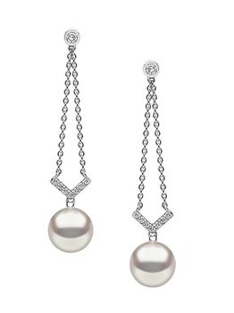 商品Yoko London | Trend 18K White Gold, Diamond, & 9-9.5MM Cultured Freshwater Pearl Drop Earrings,商家Saks Fifth Avenue,价格¥5790图片