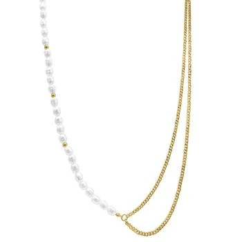 ADORNIA | 14k Gold-Plated Curb Chain & Mother-of-Pearl Draping Asymmetrical Strand Necklace, 26" + 3" extender 独家减免邮费