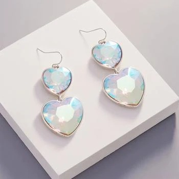 FASHNZFAB | Crystal Stone Double Heart Link Dropdown Earrings - Rhodium,商家Premium Outlets,价格¥170