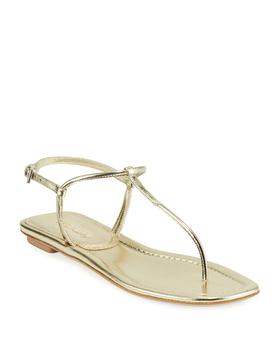 推荐Flat Metallic Leather T-Strap Sandals商品