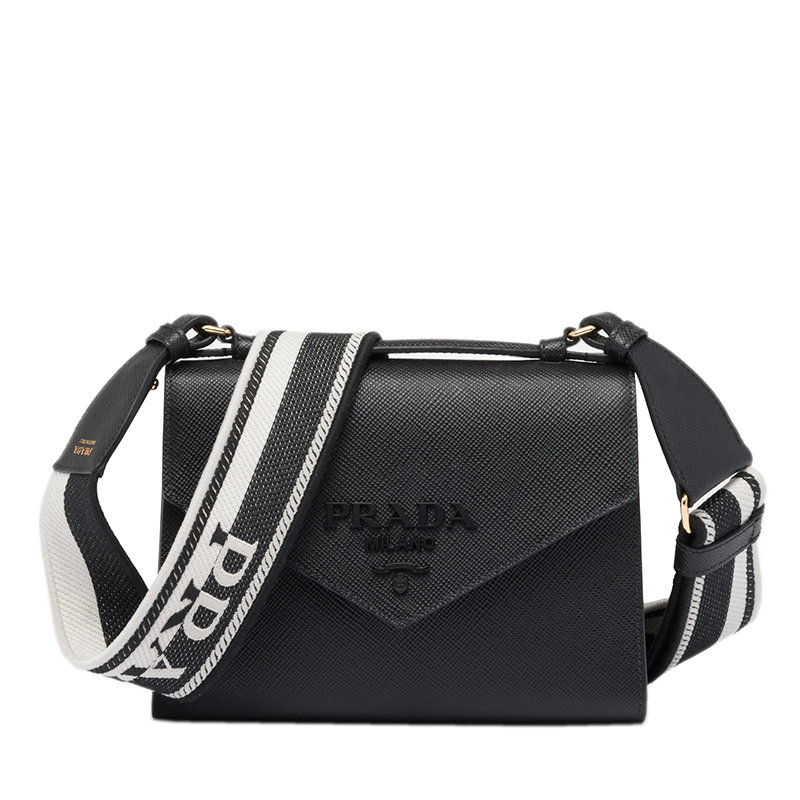 Prada | 【预售3-7天】PRADA/普拉达 22春夏新款Monochrome系列 女士黑色Saffiano皮革配可拆卸徽标印花刺绣织带翻盖开合斜跨单肩包1BD317_2ERX_F0002_V_3O3商品图片,7.9折, 包邮包税