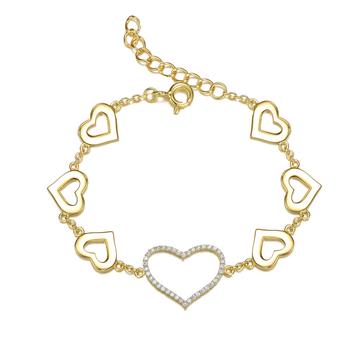 商品Megan Walford | 14k Gold Plated with DIamond Cubic Zirconia Heart Halo Charm Kids/Teens Bracelet in Sterling Silver,商家Jomashop,价格¥675图片