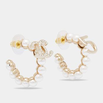 [二手商品] Chanel | Chanel Faux Pearl & Crystal CC No 5 Hoop Earrings商品图片,满1件减$100, 满减