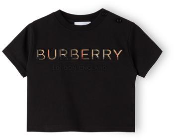 男装burberry t恤, Burberry | 黑色 Vintage Check 徽标婴儿 T 恤商品图片 