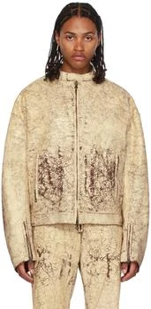 Diesel | Beige L-Alan Leather Jacket,商家Ssense US,价格¥5743