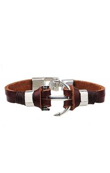 商品Stephen Oliver | Silver Anchor Brown Leather Bracelet,商家Premium Outlets,价格¥1205图片